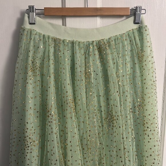 ANTHROPOLOGIE Sydney Shimmer Tulle Midi Skirt Mist green Gold glitter skirt - Picture 8 of 10